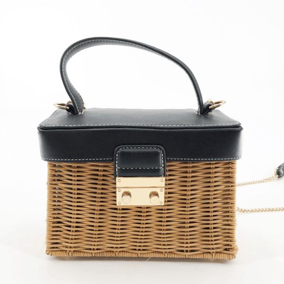 Zara Women's Brown Chain Woven Square Crossbody Bag Small - Picture 3 of 9